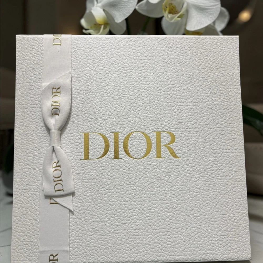 Dior White and Gold Logo Gift Box with Branded Ribbon